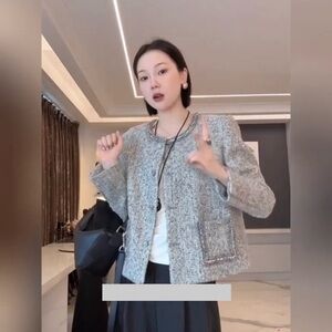 Charcoal Tweed Blazer with Metallic Trim NWT